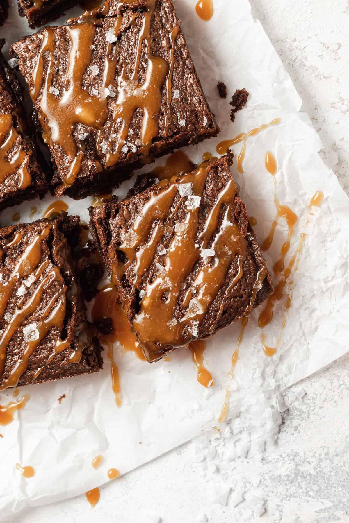 rich salted caramel swirl brownies with flaky sea salt