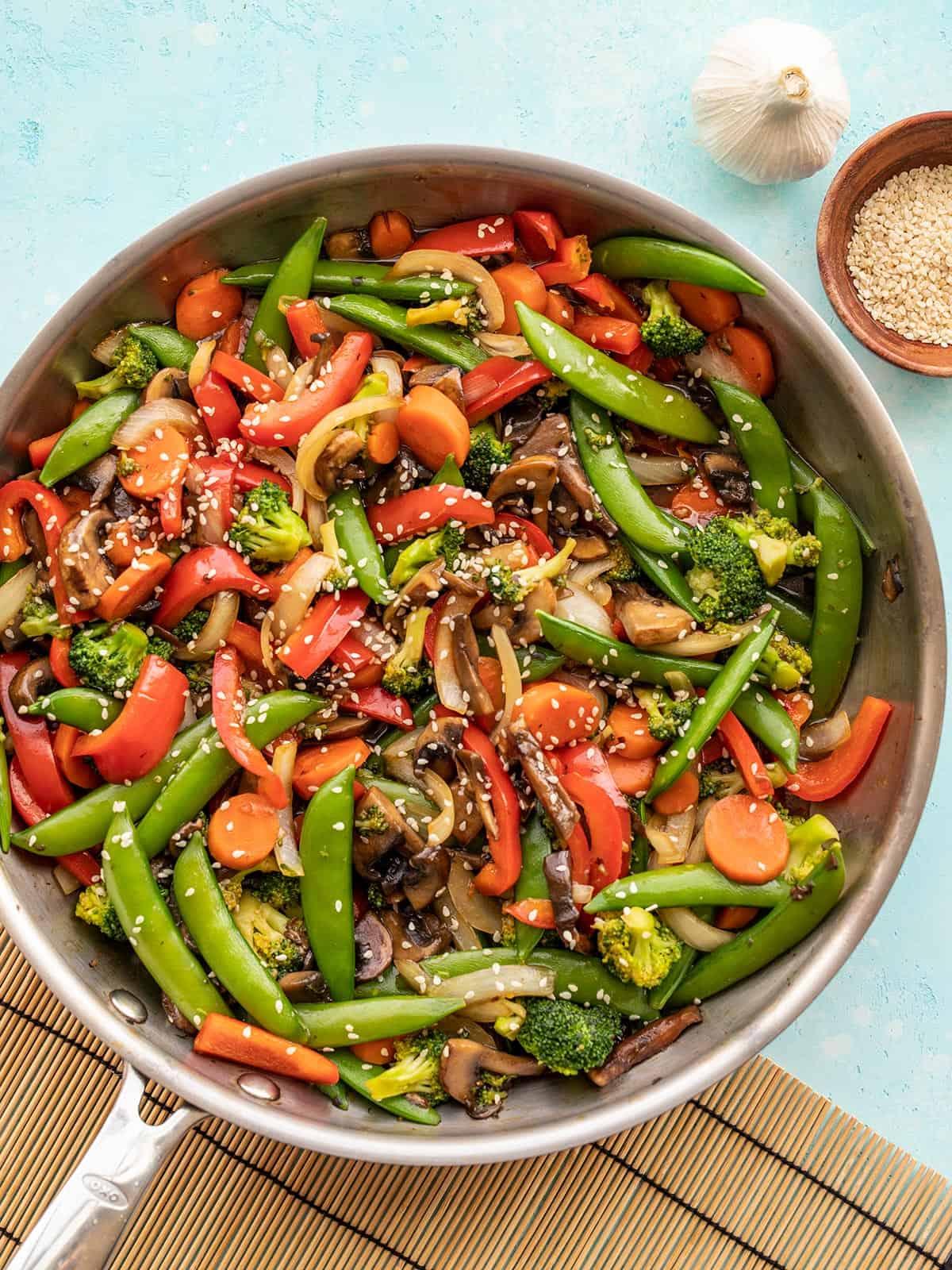 Variety of colorful vegetables chopped for stir fry