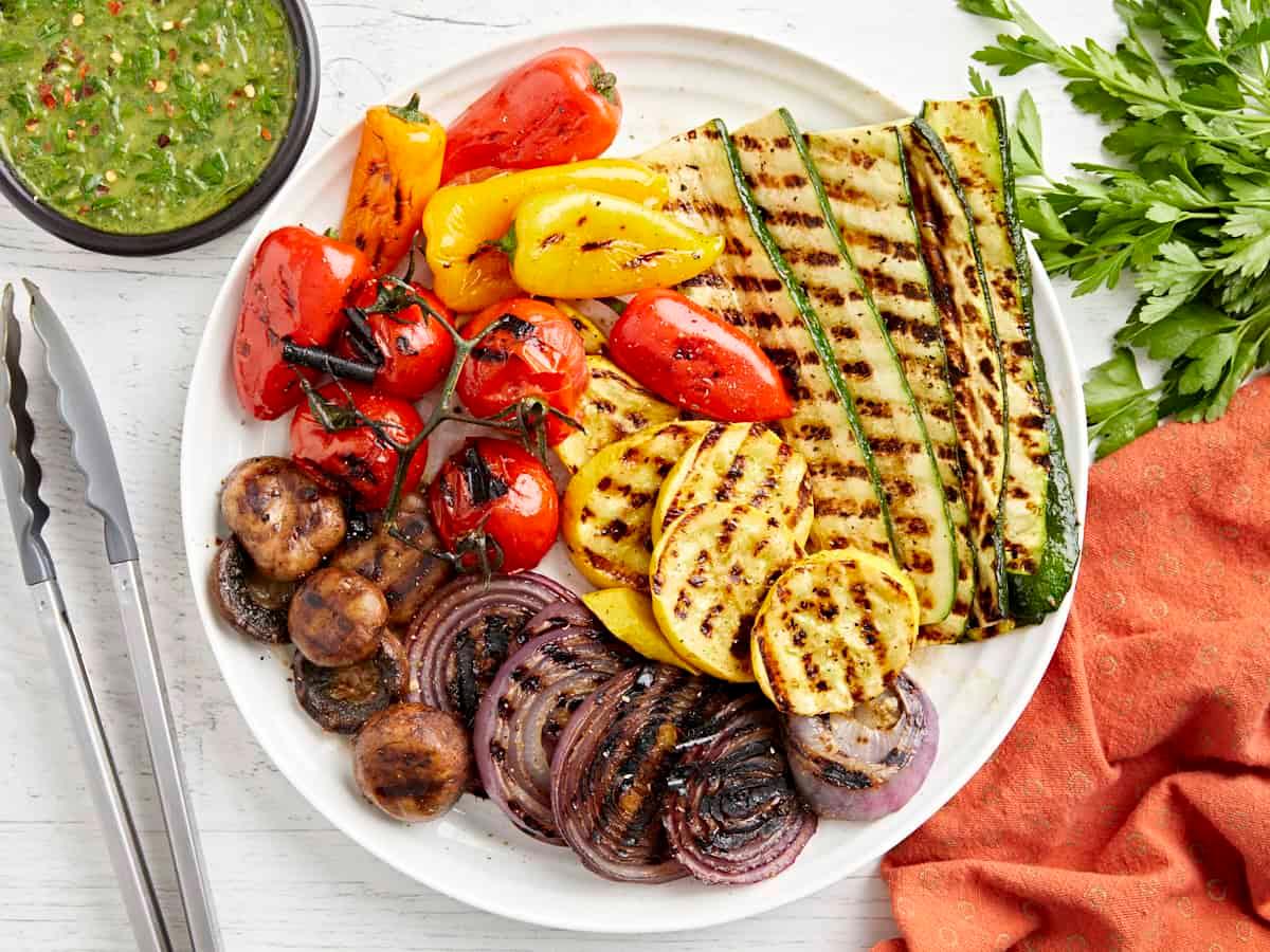 overhead shot of grilling vegetables