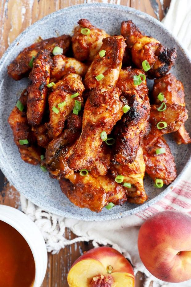 grilled chipotle peach bourbon chicken wings