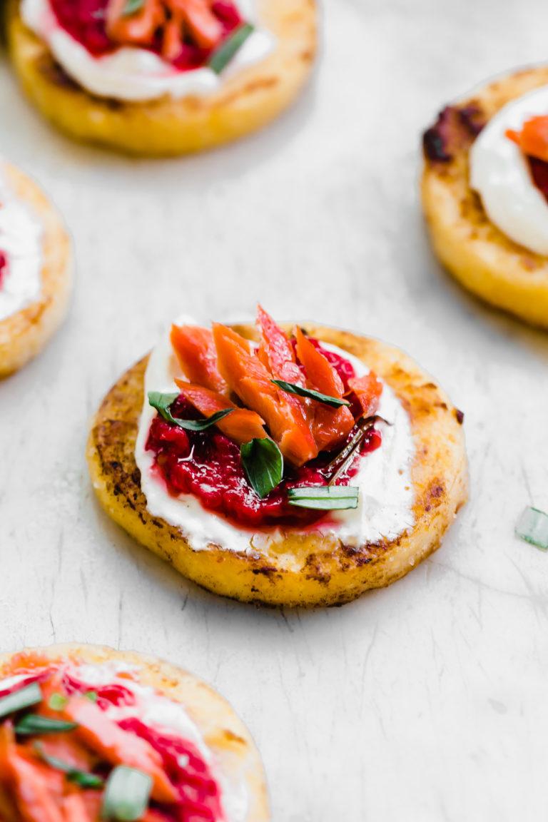 delicious polenta cakes with toppings