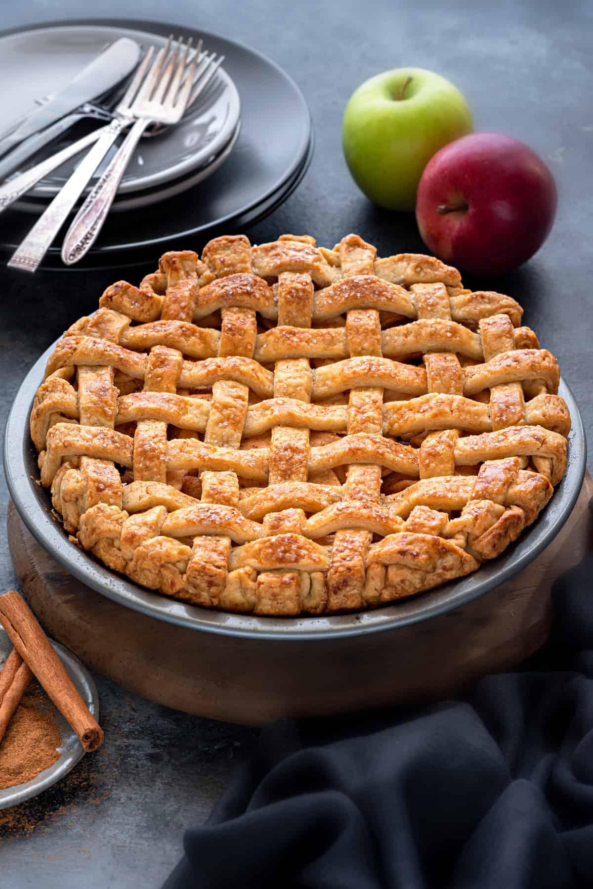 homemade apple pie with lattice crust