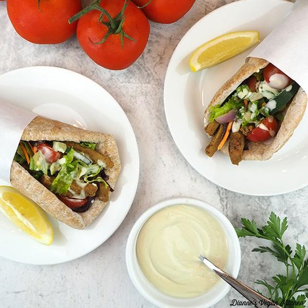 Vegan gyro with homemade seitan and tahini sauce