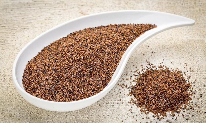 close up of cañihua flour in a bowl