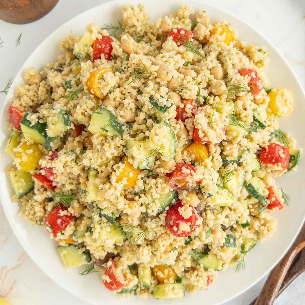 creamy quinoa salad with dill and cucumber