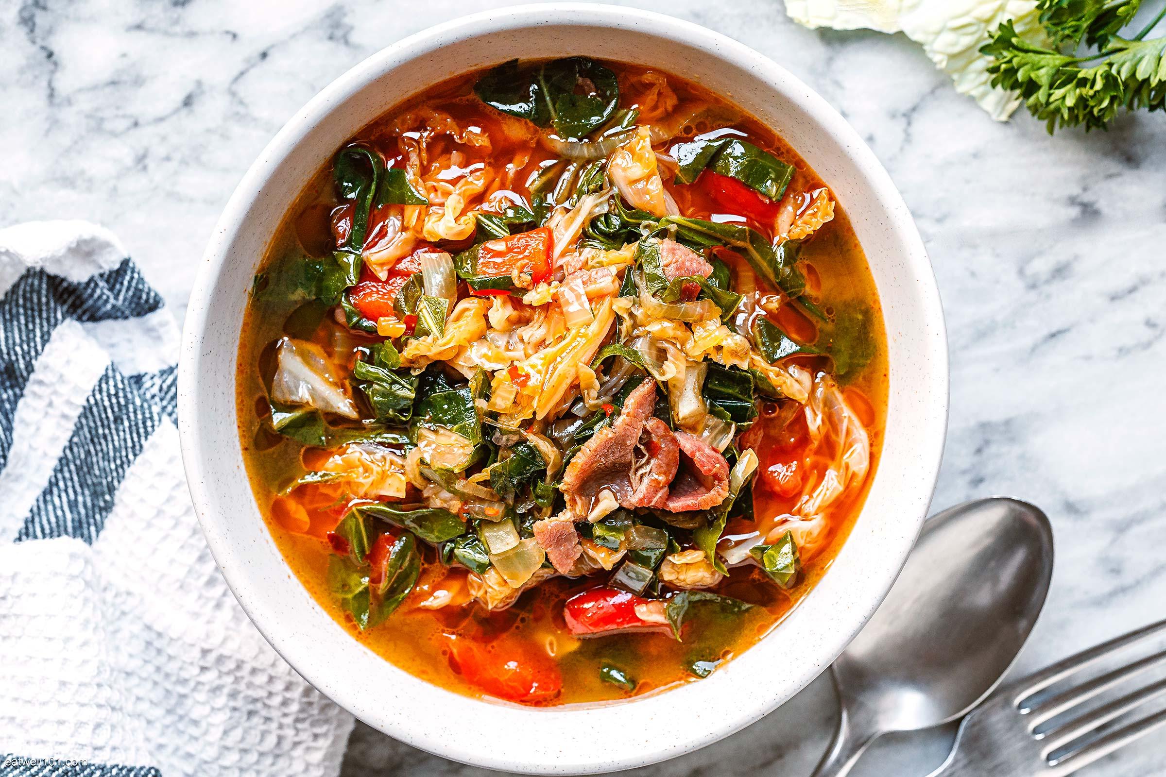 bowl of keto collard greens soup