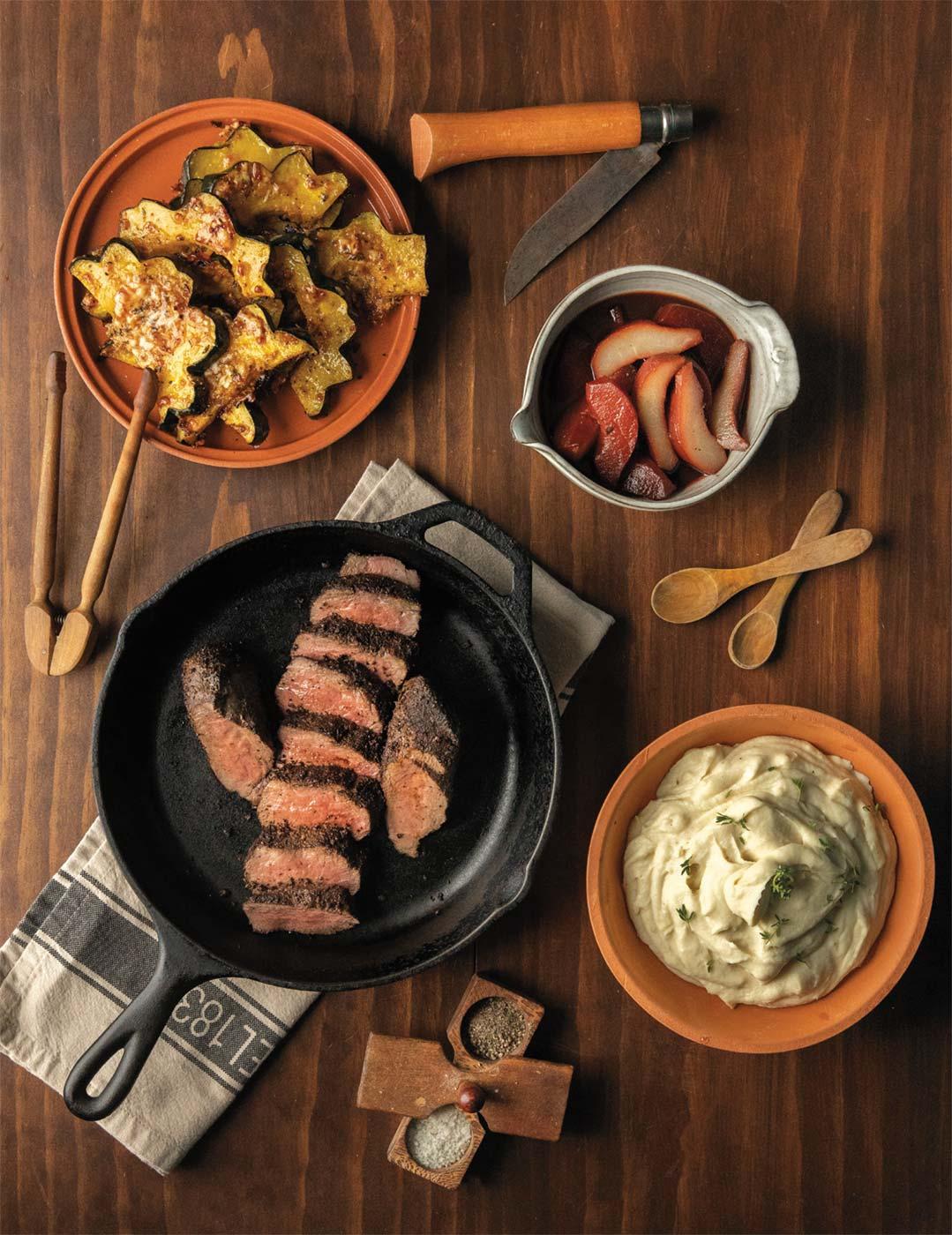 Ingredients for Espresso Balsamic Venison Ceviche laid out on a wooden table
