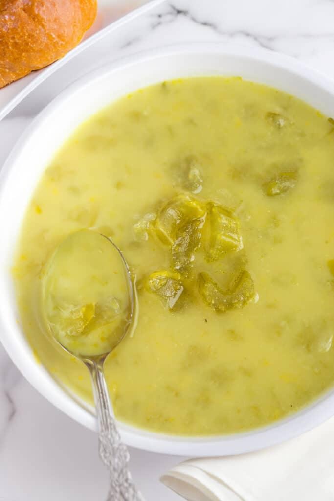 close-up of the soup texture, showing its creamy consistency