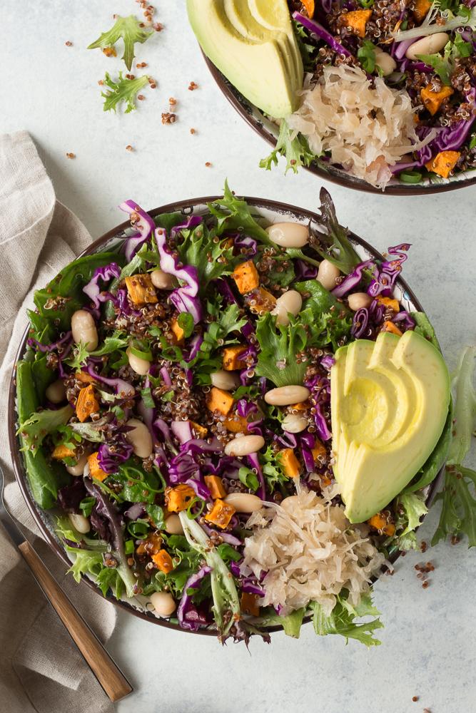 bowl of sauerkraut and quinoa salad
