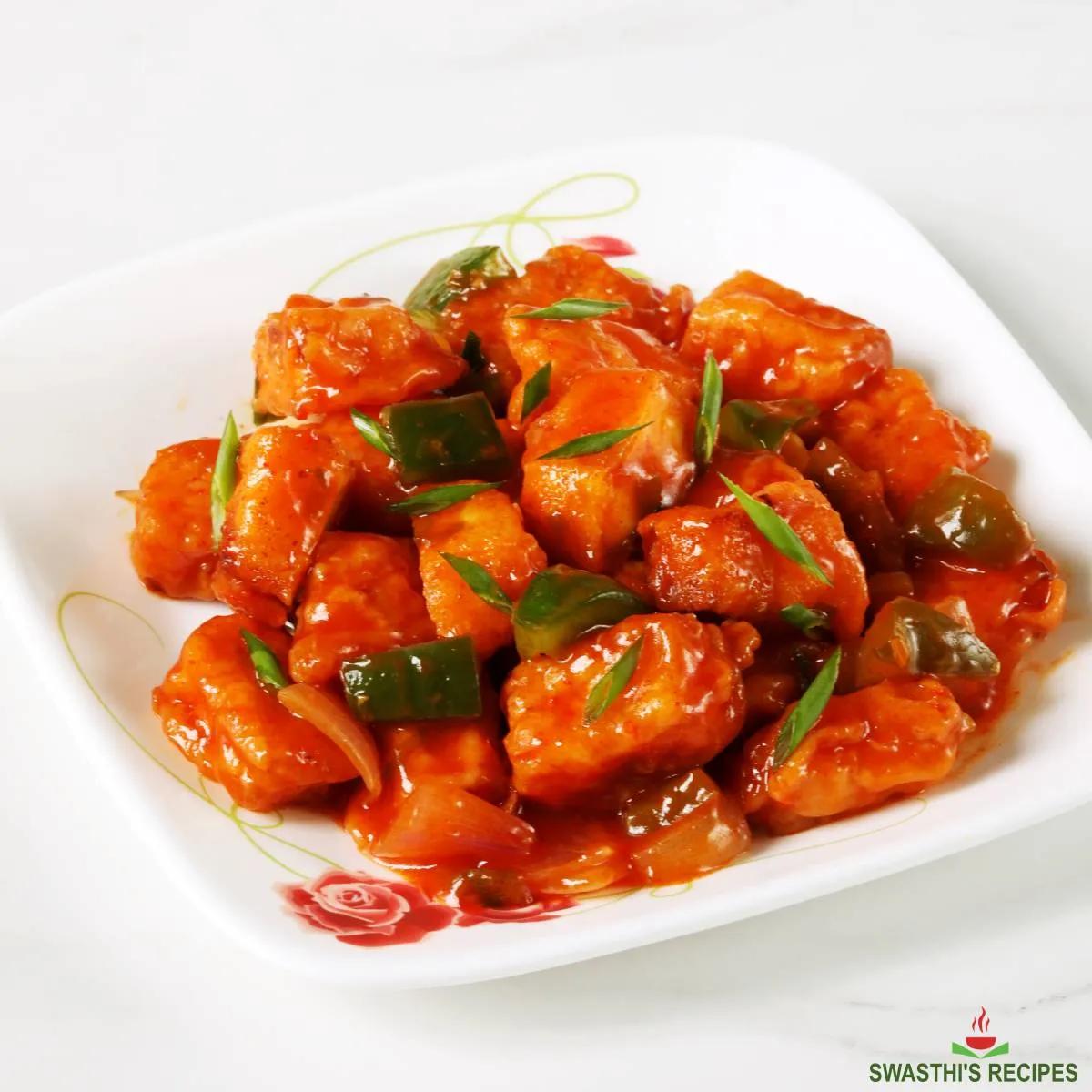 Sweet Chili Paneer Tikka being served