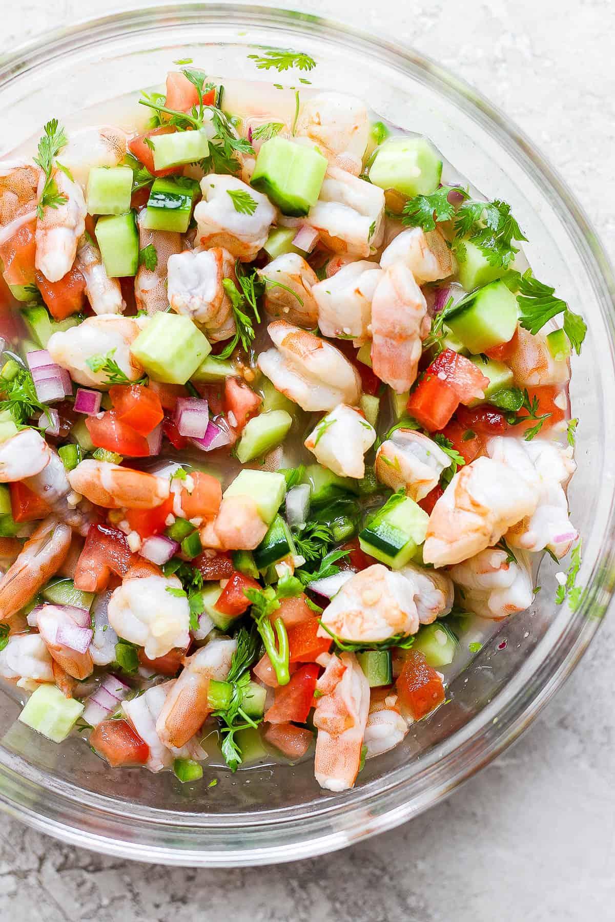 fresh cilantro lime ceviche in a glass bowl
