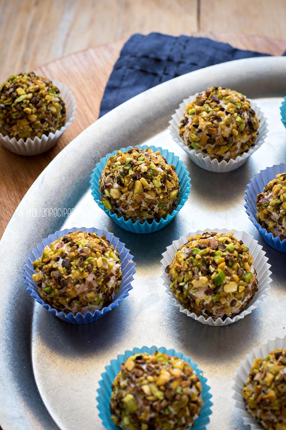 A close up of the finished Callaloo and Ricotta Cheese Ball, showing its texture.