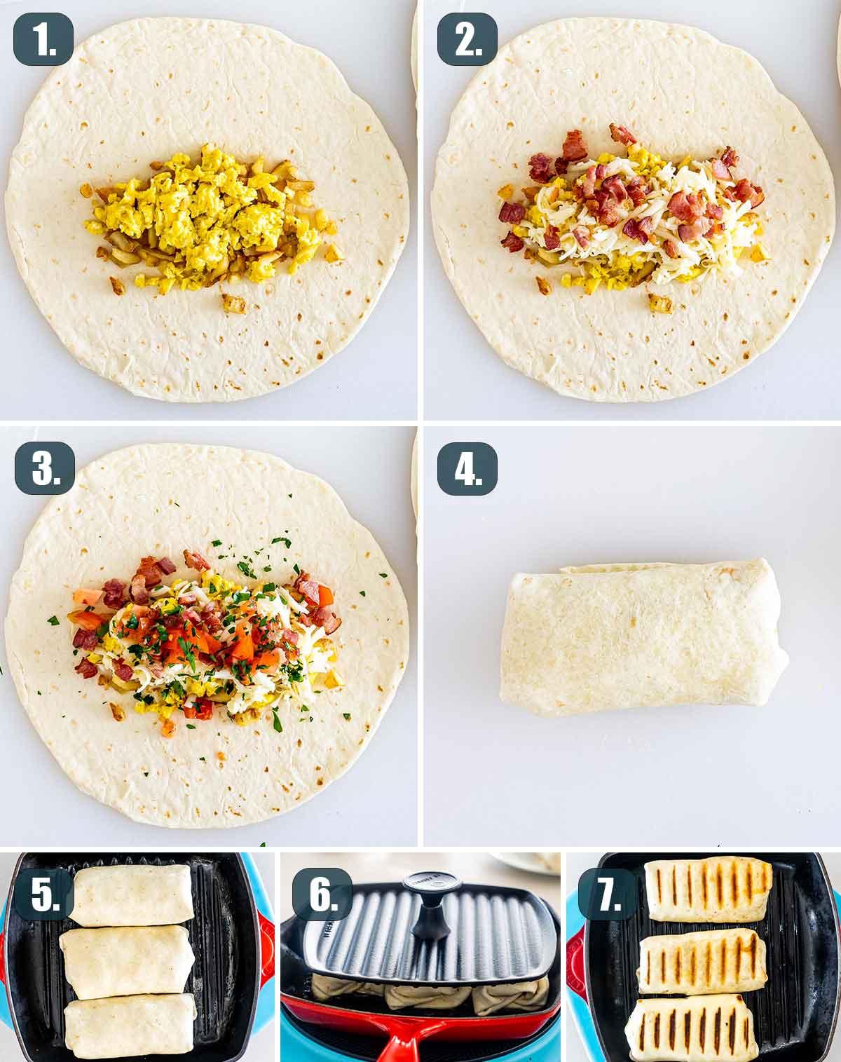 assembling breakfast burritos