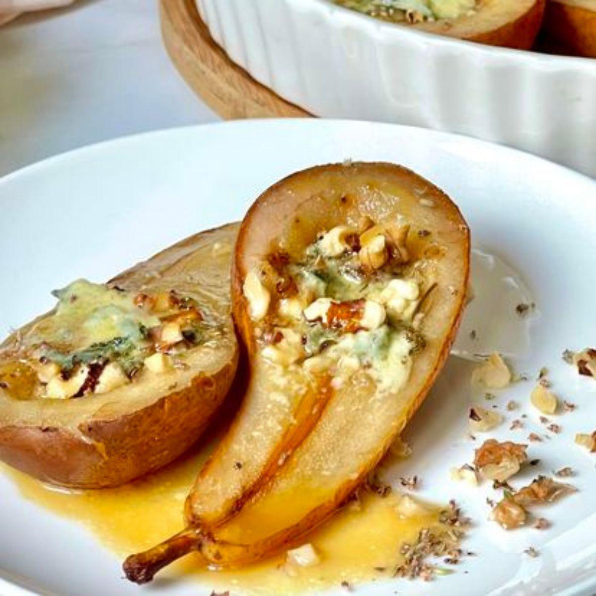 diced pears and gorgonzola cheese