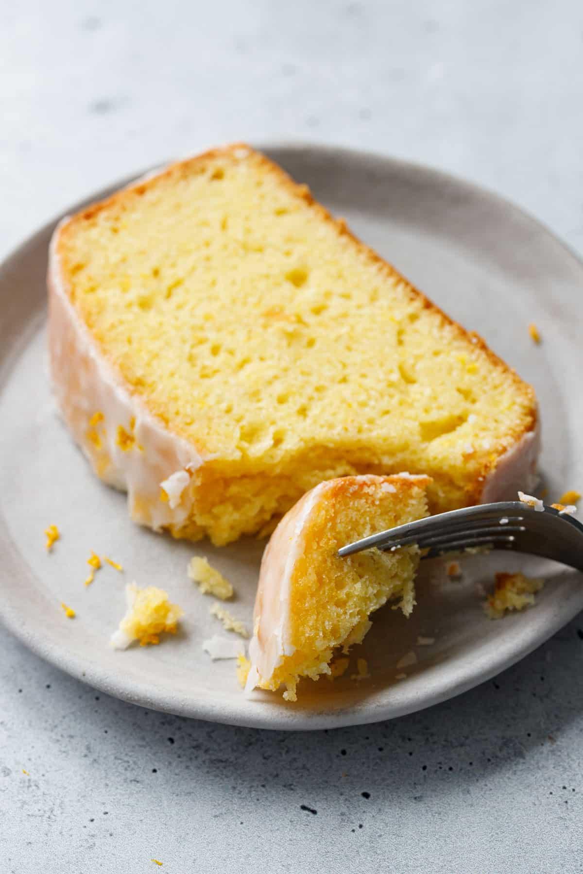 Close-up shot of a perfectly baked birthday cake loaf cake, showing the texture and crumb