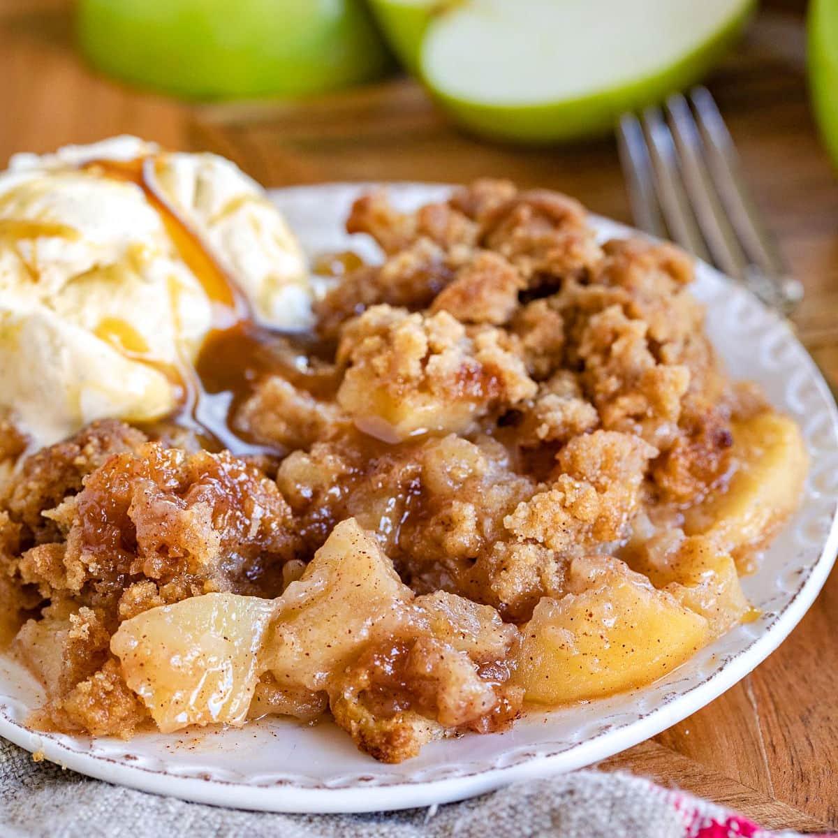 A family sharing a warm apple crumble