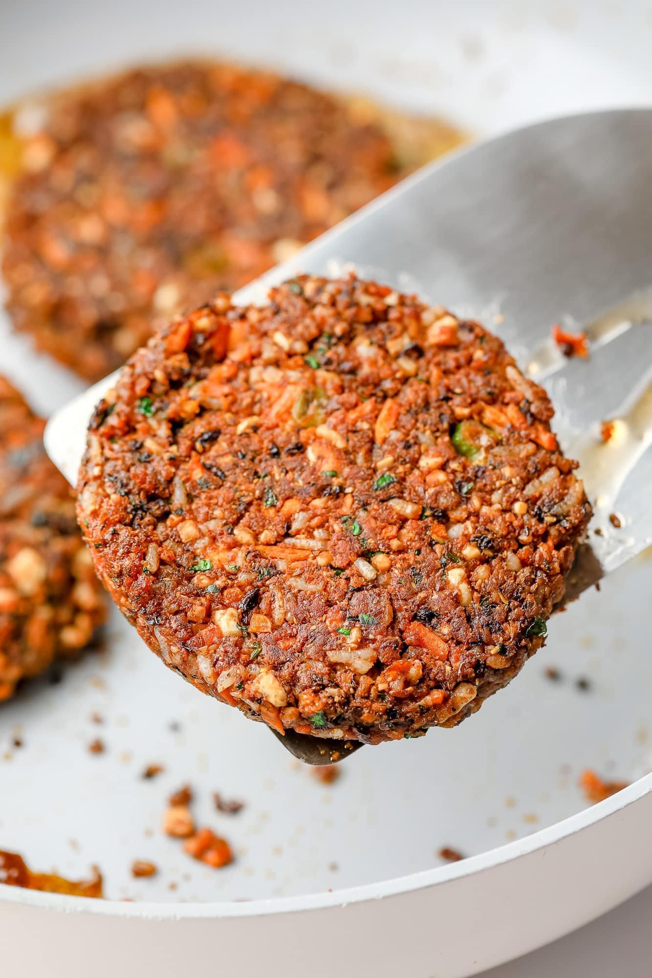 close up of a homemade vegan burger patty