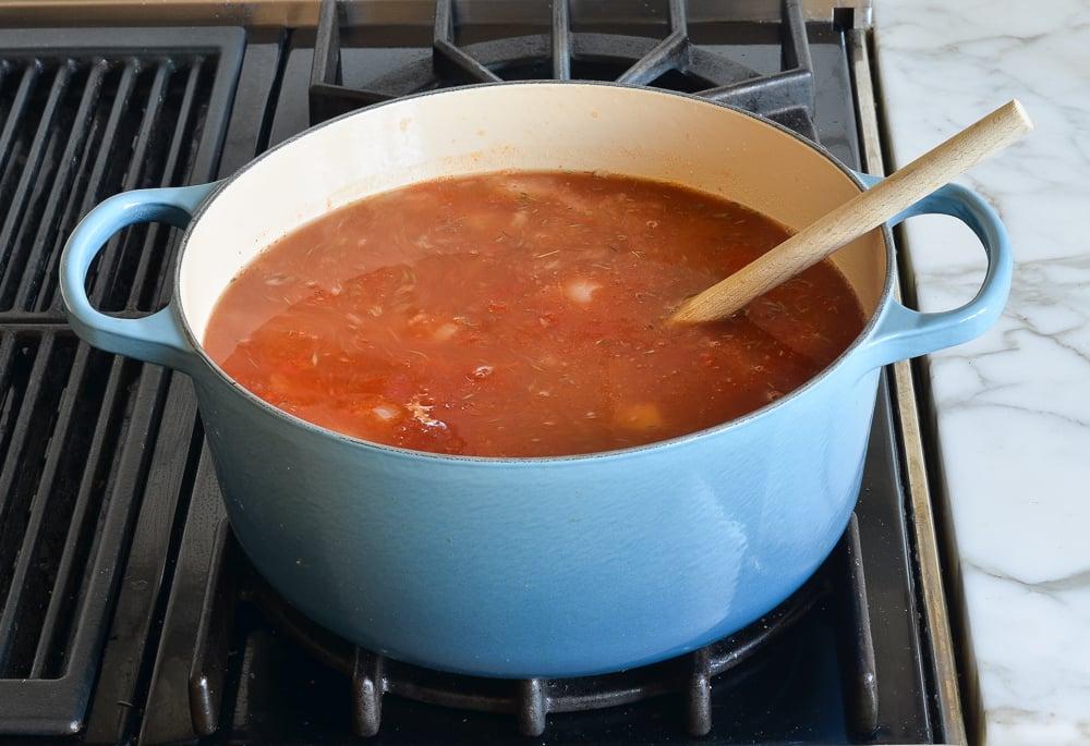 tomato soup simmering on the stove