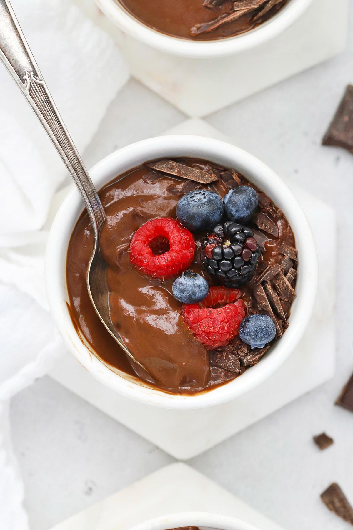 chocolate avocado mousse with cocoa powder dusting