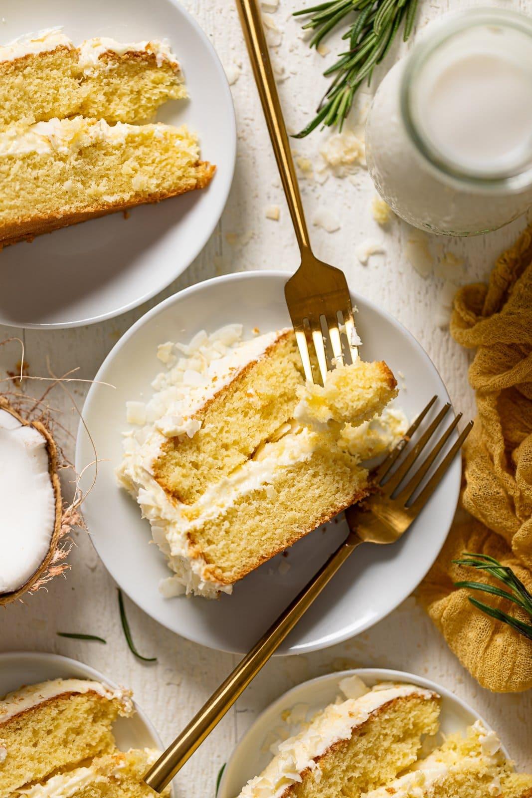 overhead shot of a freshly baked lemon coconut cake