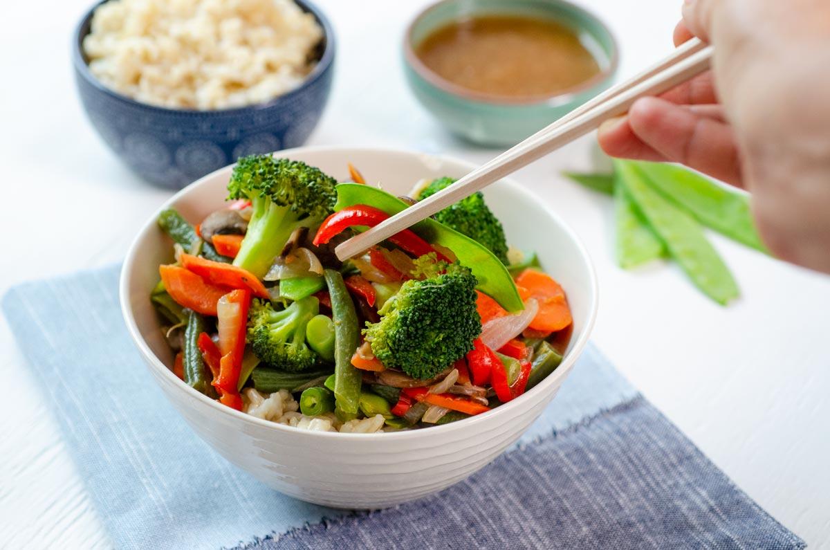 assorted stir fry vegetables and protein