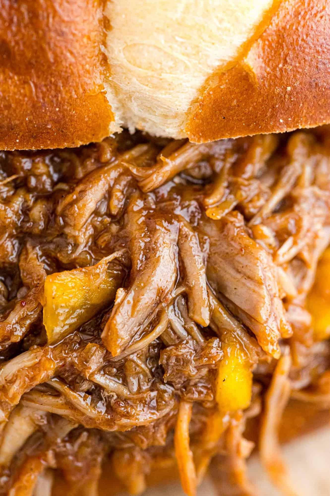close up shot of mango curry pulled pork