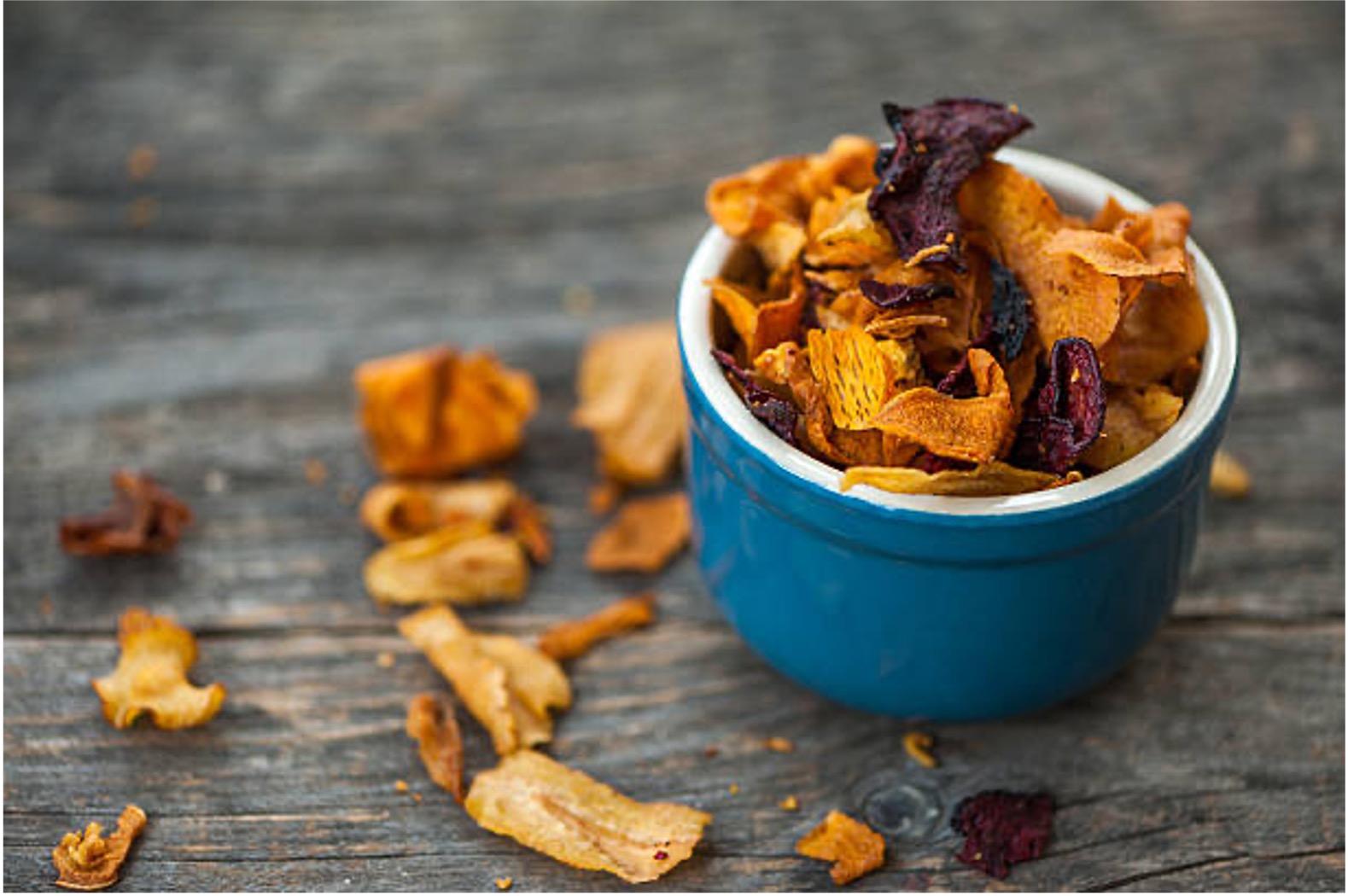 various vegetable peels prepared for making chips