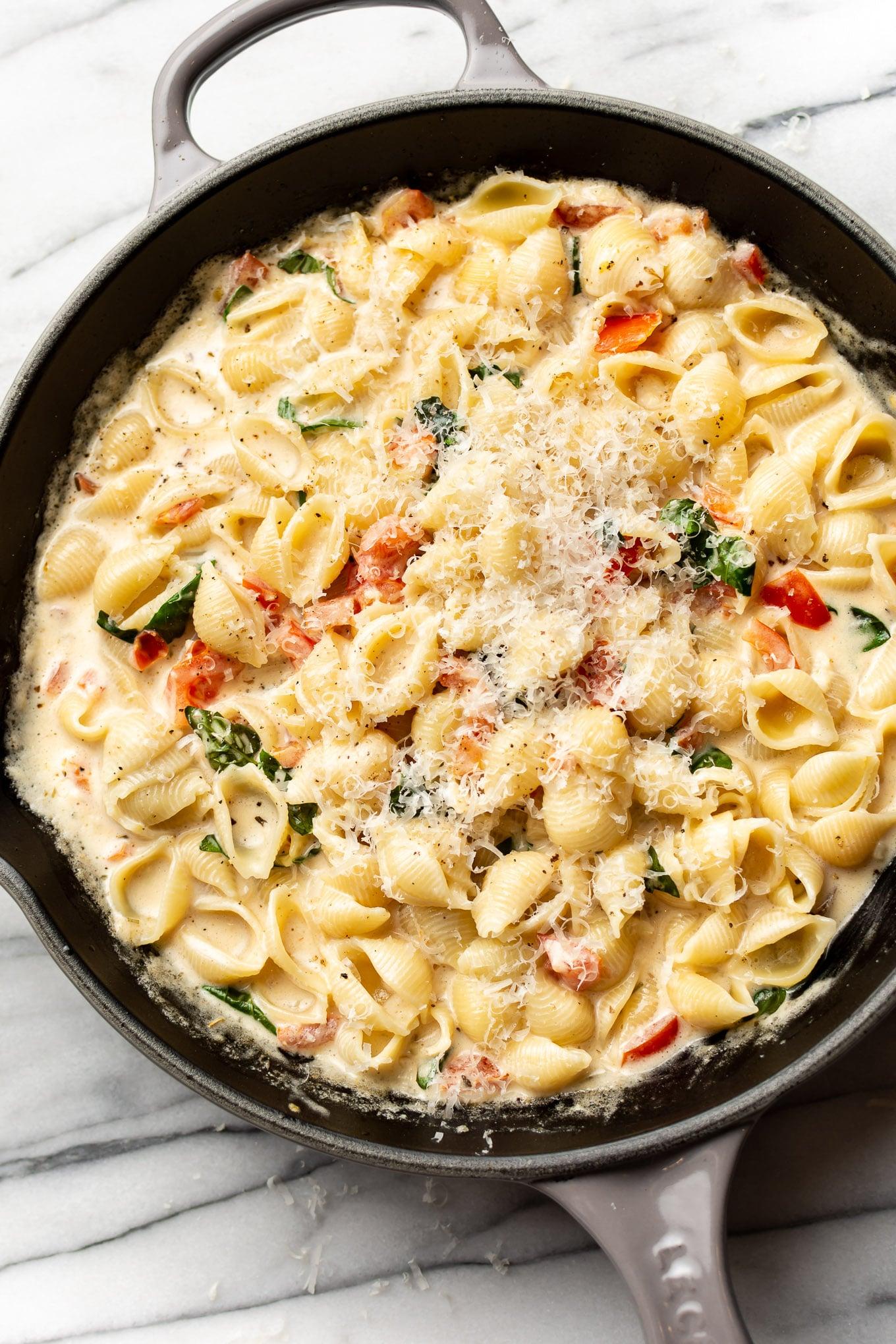 creamy tomato pasta with fresh basil