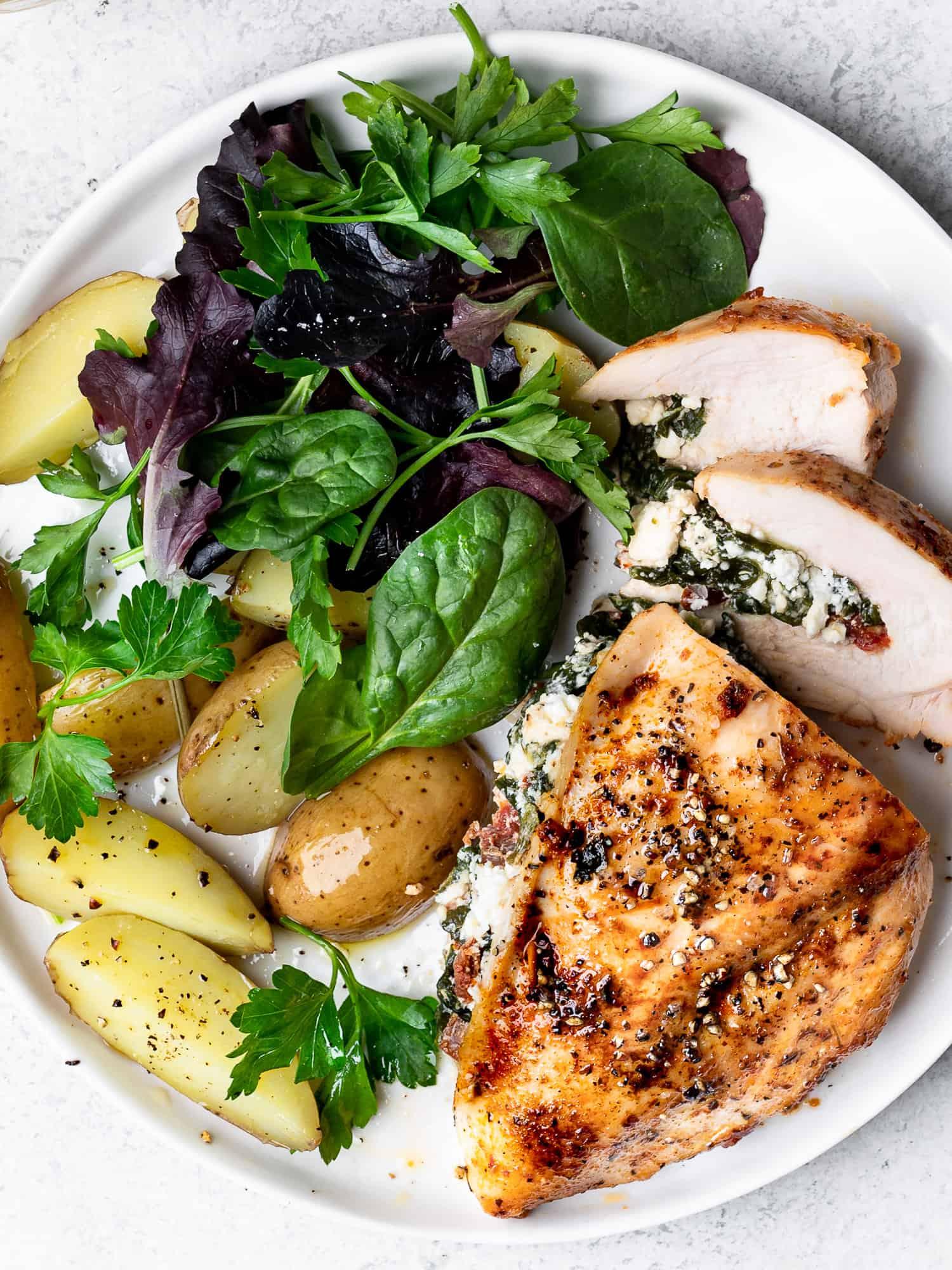 roasted chicken with feta and spinach stuffing