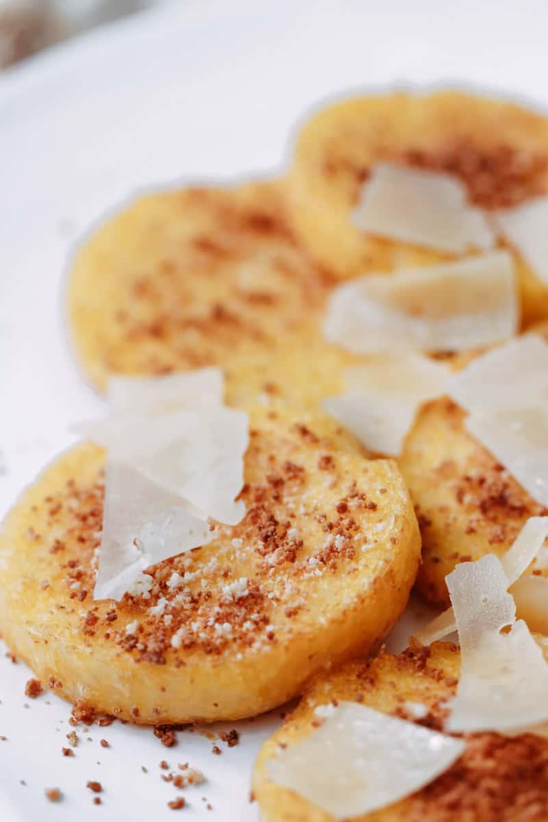 close-up shot of white currant lemon polenta rounds