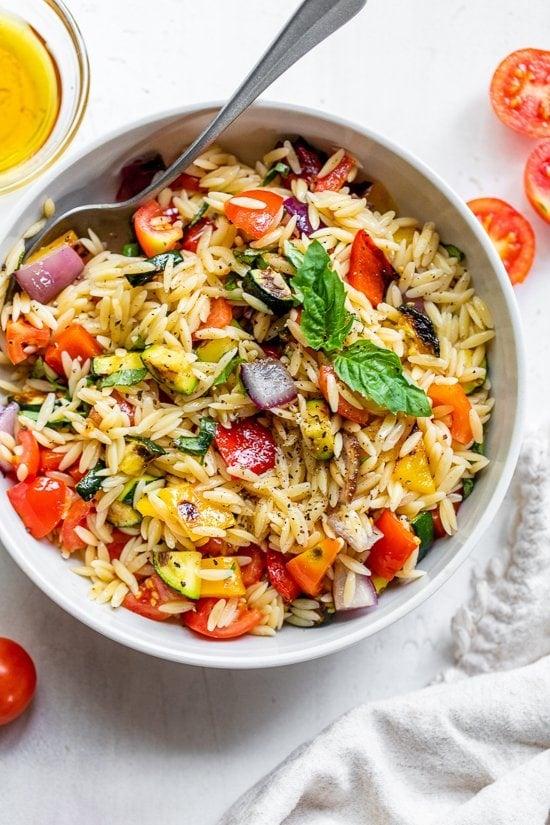 roasted vegetables and orzo pasta salad gluten-free