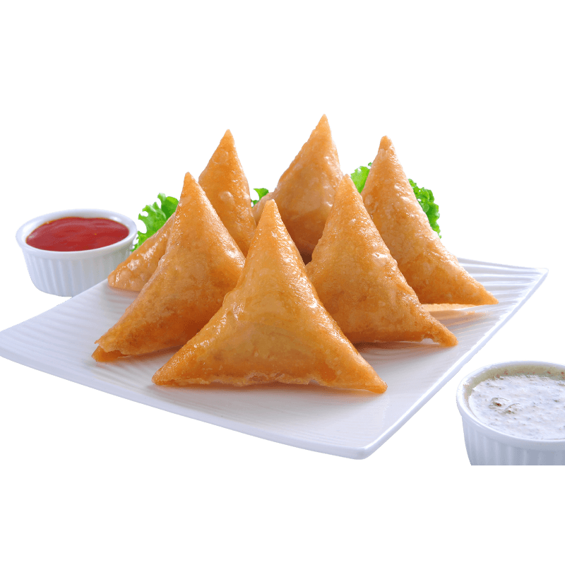 fajita chicken samosas on a serving platter