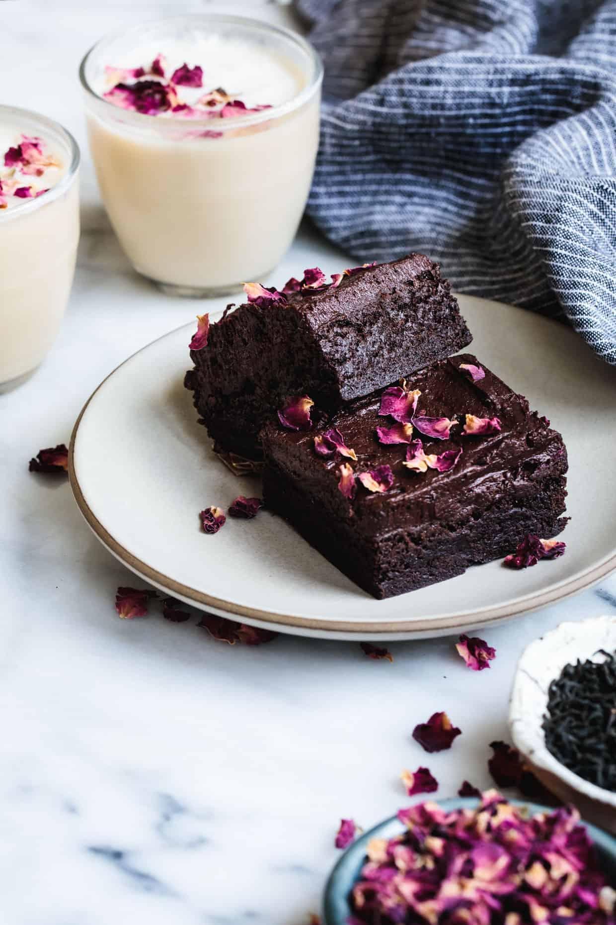 rose brownies on a marble countertop