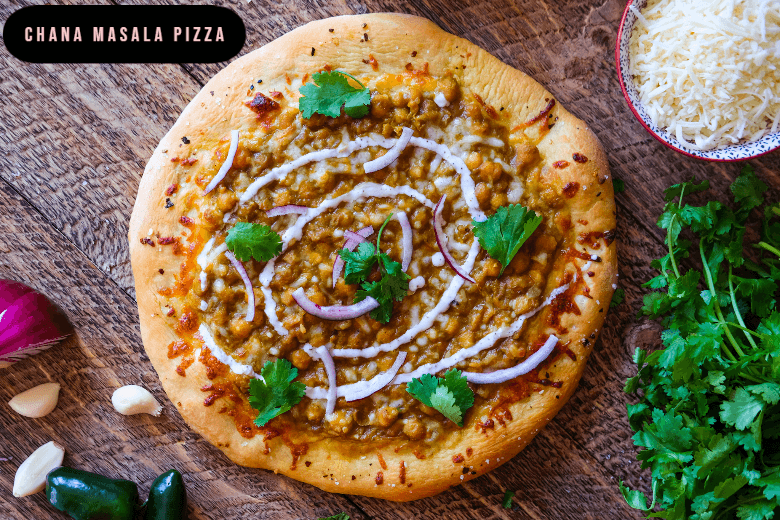 Chana Masala Pizza with Green Chilies