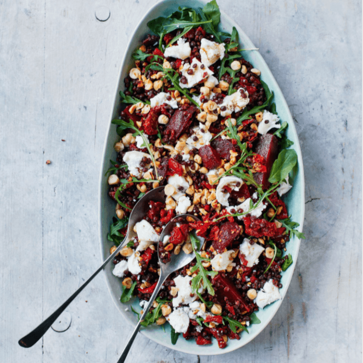 lentil and beetroot salad with goat cheese
