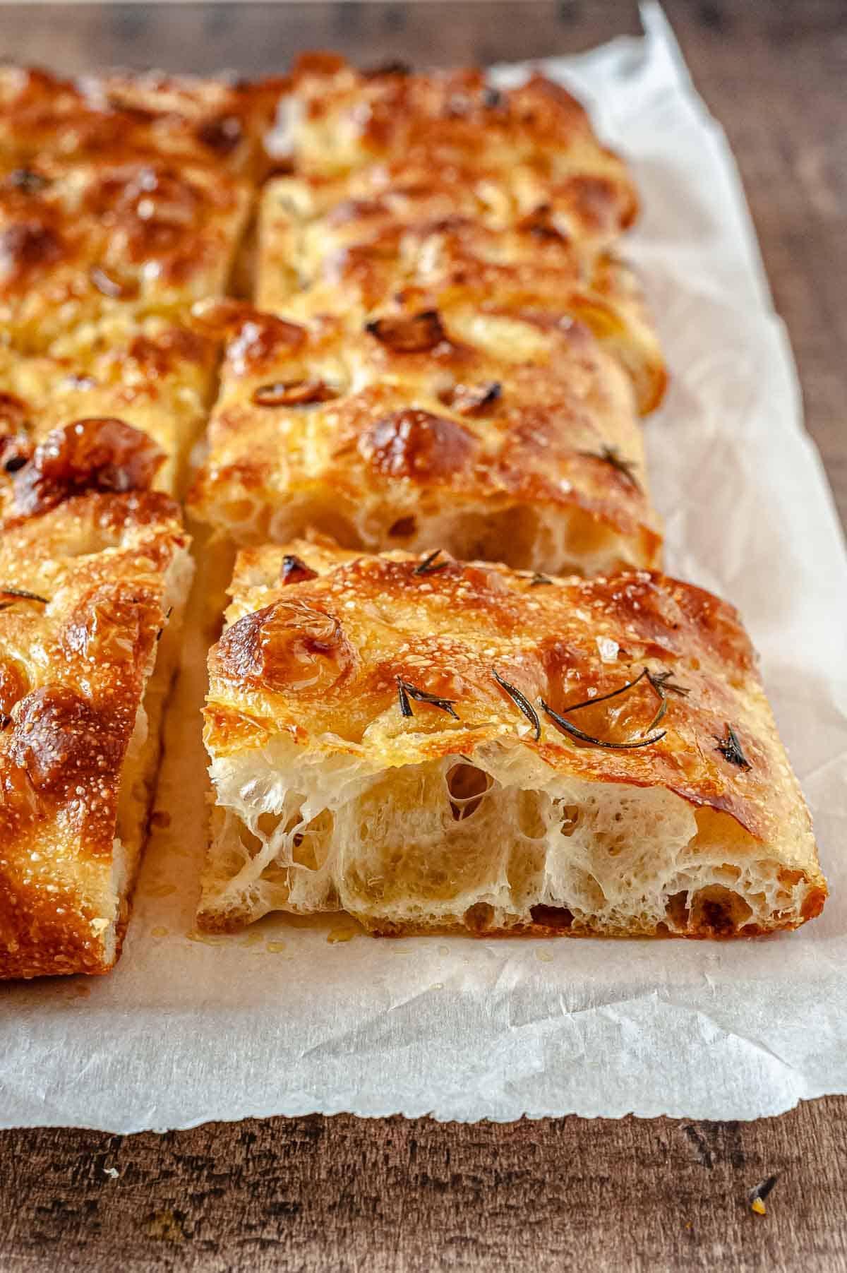 golden brown focaccia bread with rosemary