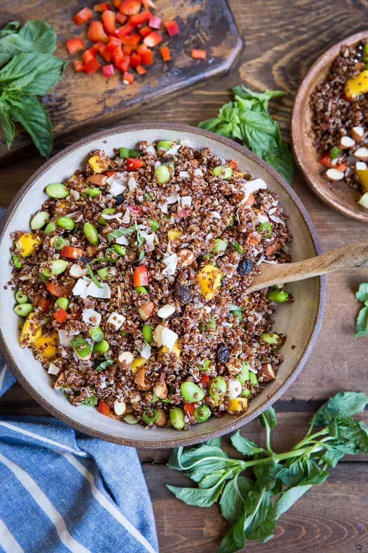 Asian fusion quinoa salad with mango and edamame