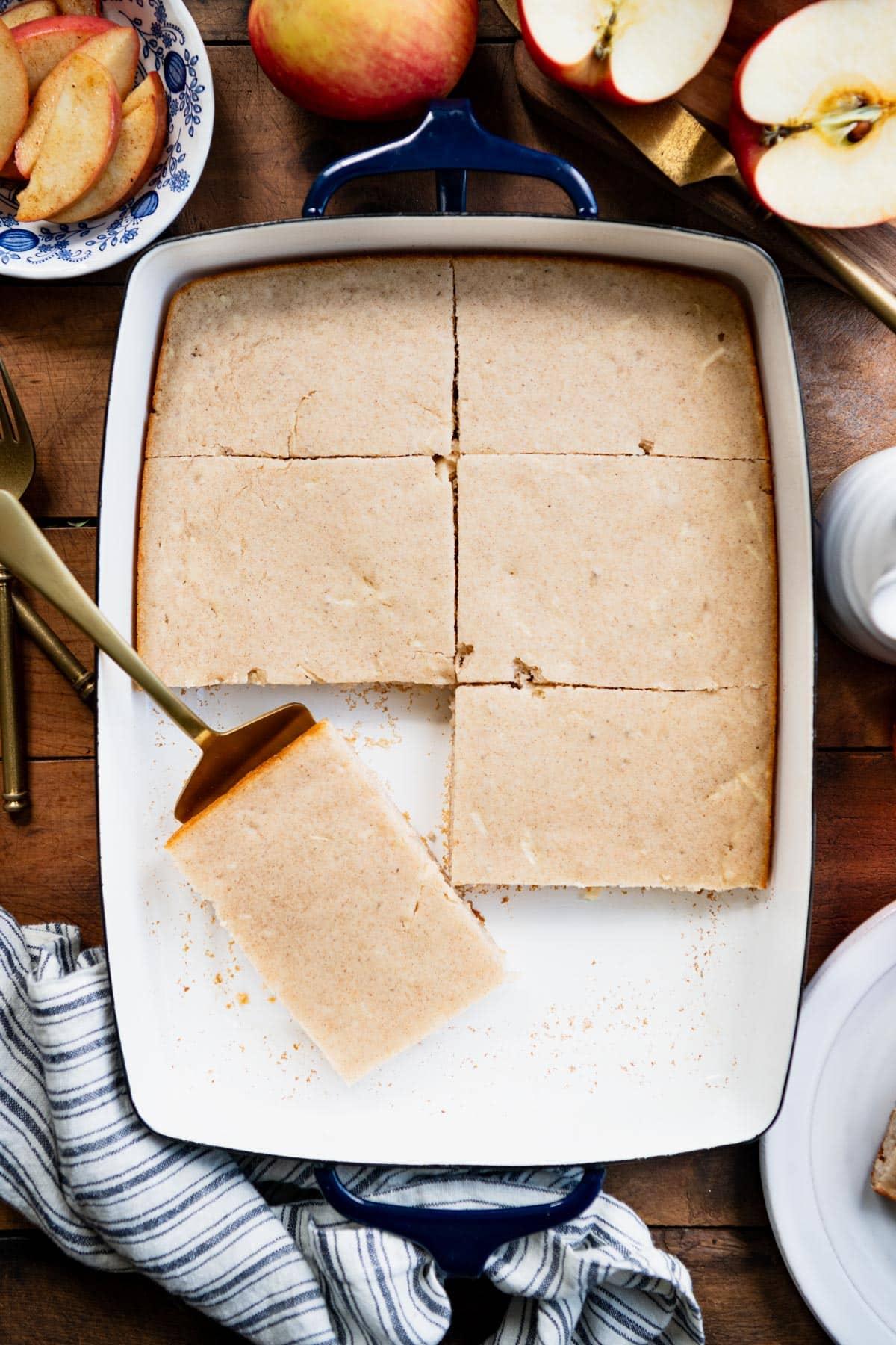 overhead shot of the pancake batter being prepared with squash and apple