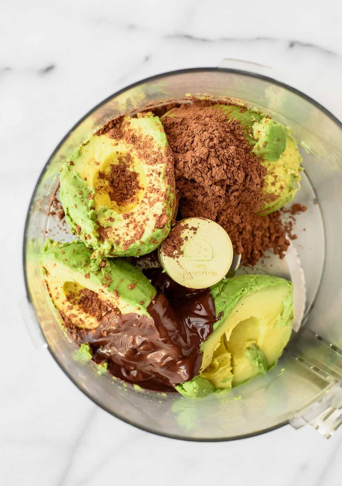 mixing avocado and melted chocolate