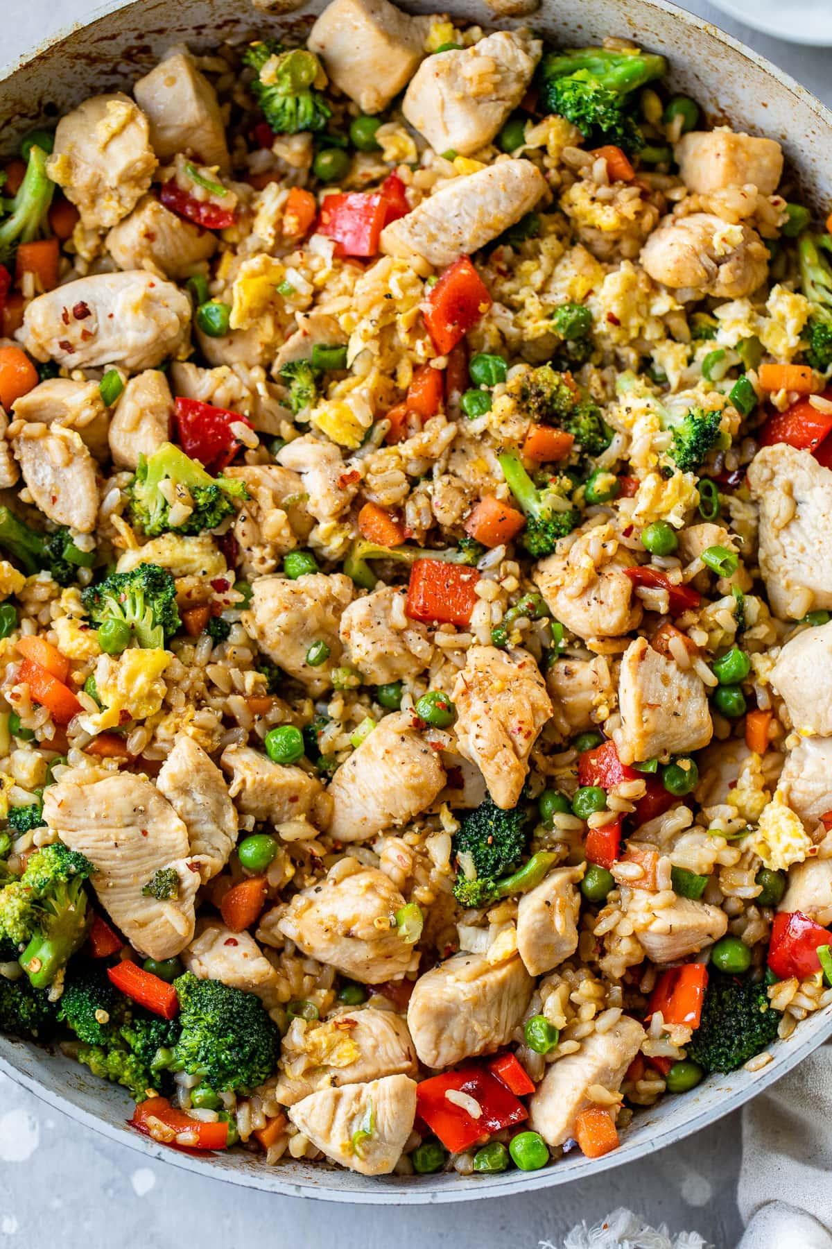 ingredients for chicken and vegetable fried rice