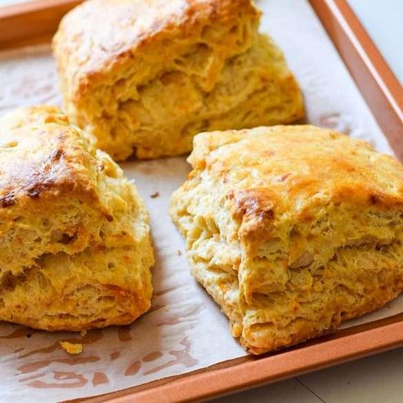 kimchi biscuits on a wooden board