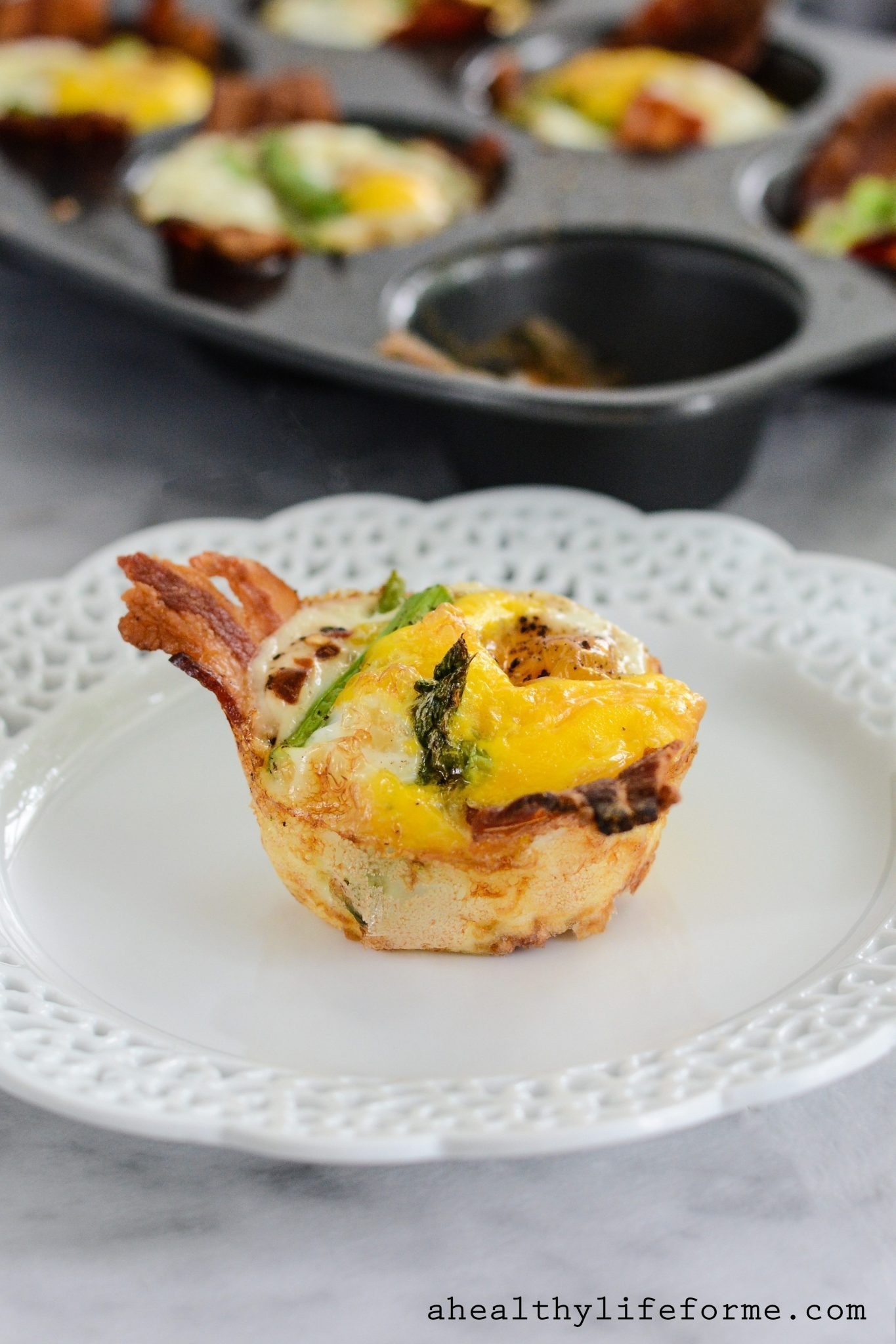 Close-up shot of Paleo Egg & Bacon Power Muffins, showing texture and detail