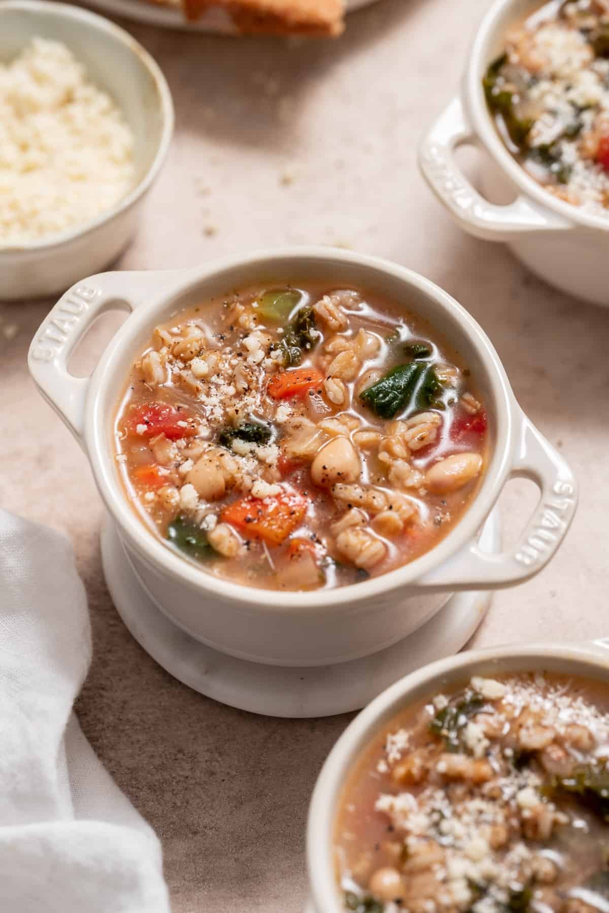 Tuscan white bean and farro grain bowl with fresh herbs