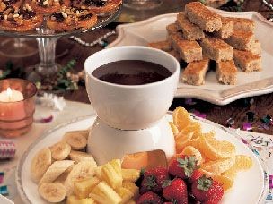 Thai Coconut Curry Chocolate Fondue with various dippings