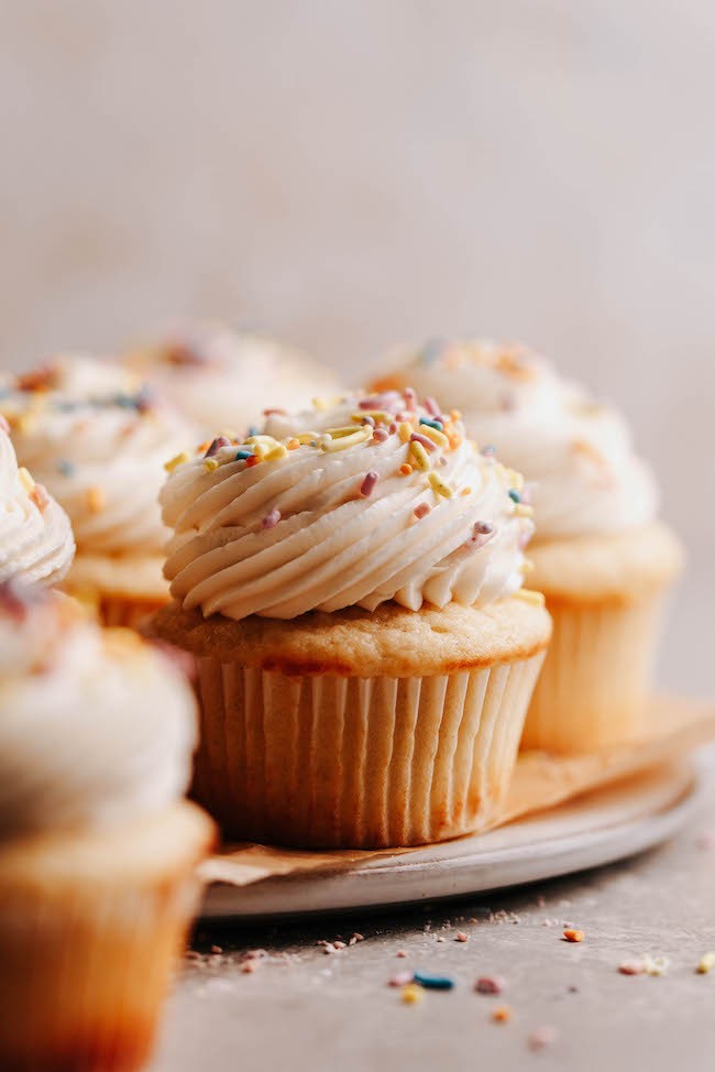vanilla bean cupcake cake with creamy frosting