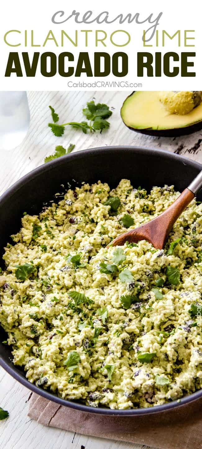 Delicious Jollof Rice Fritters with creamy avocado crema, garnished with fresh cilantro