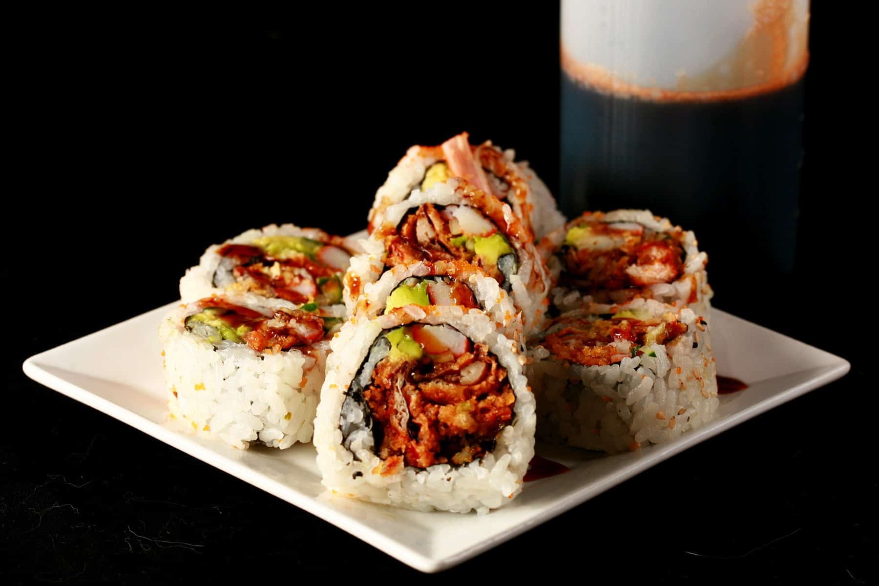 Eel Mango Sticky Rice Sushi roll close-up