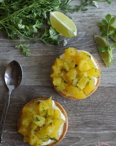 Cilantro Lime Pineapple Tart on a wooden cutting board