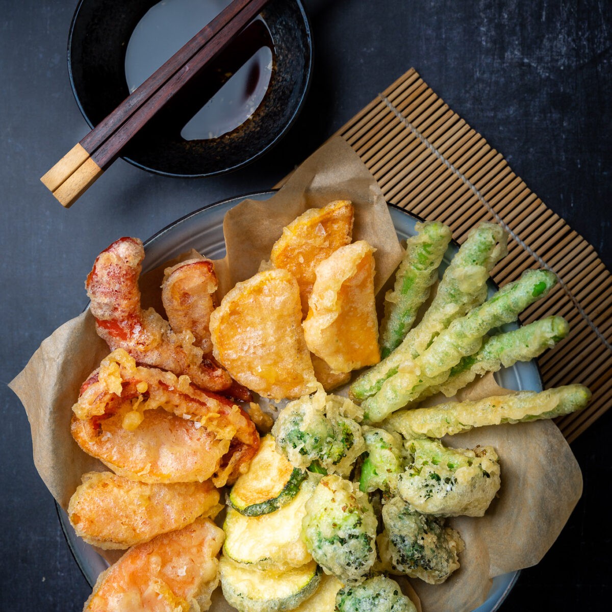 assorted vegetable tempura on a plate