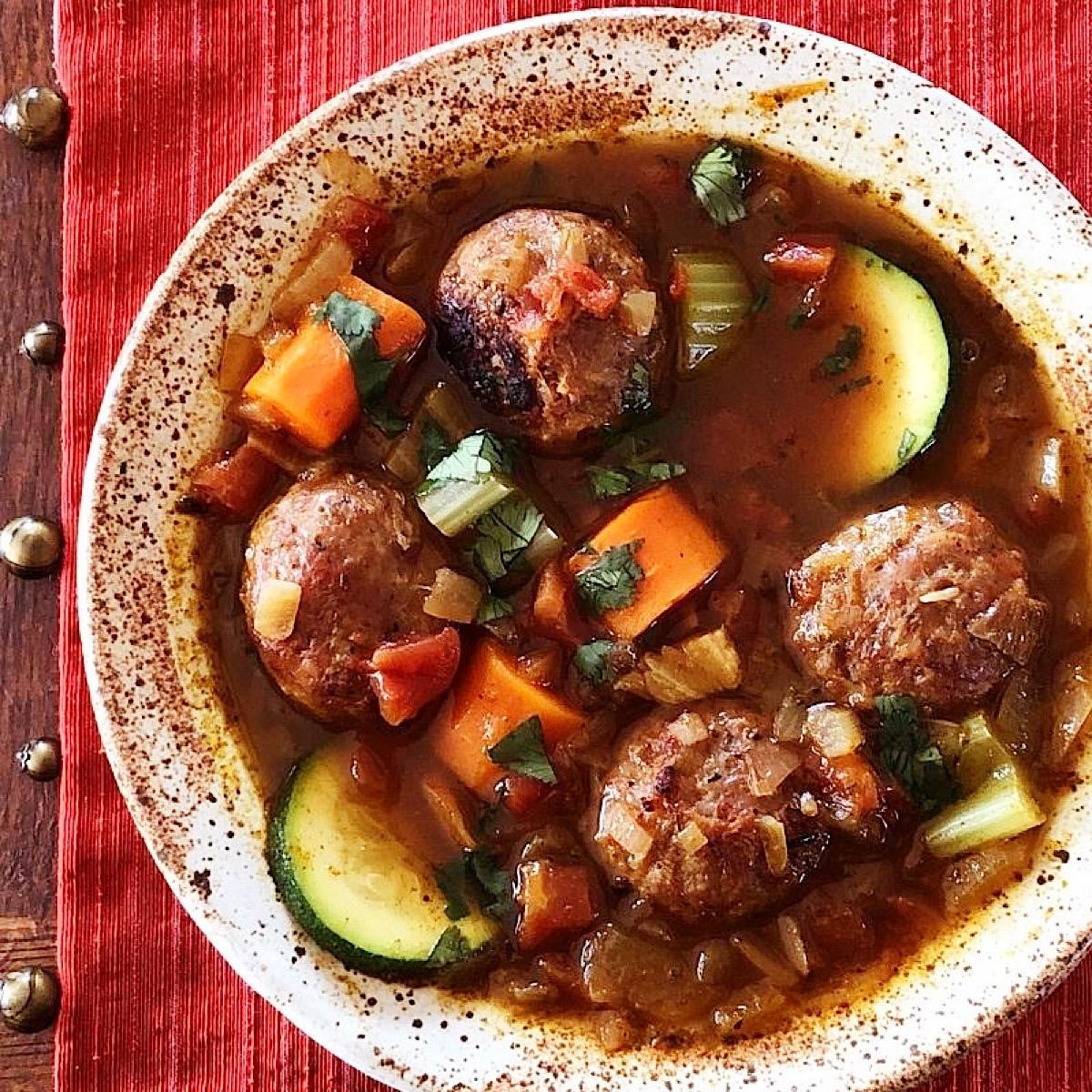 bowl of keto Mexican meatball soup (albondigas)